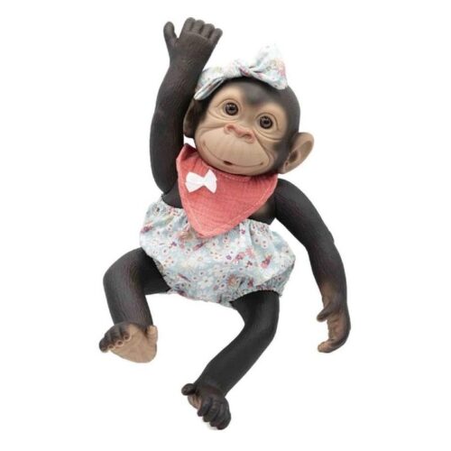 Mono chimpancé reborn con pololo y babéro rosa de 40 cm 3385-RS