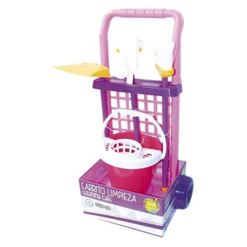 Carrito de limpieza infantil con accesorios en color rosa Tachan T00697