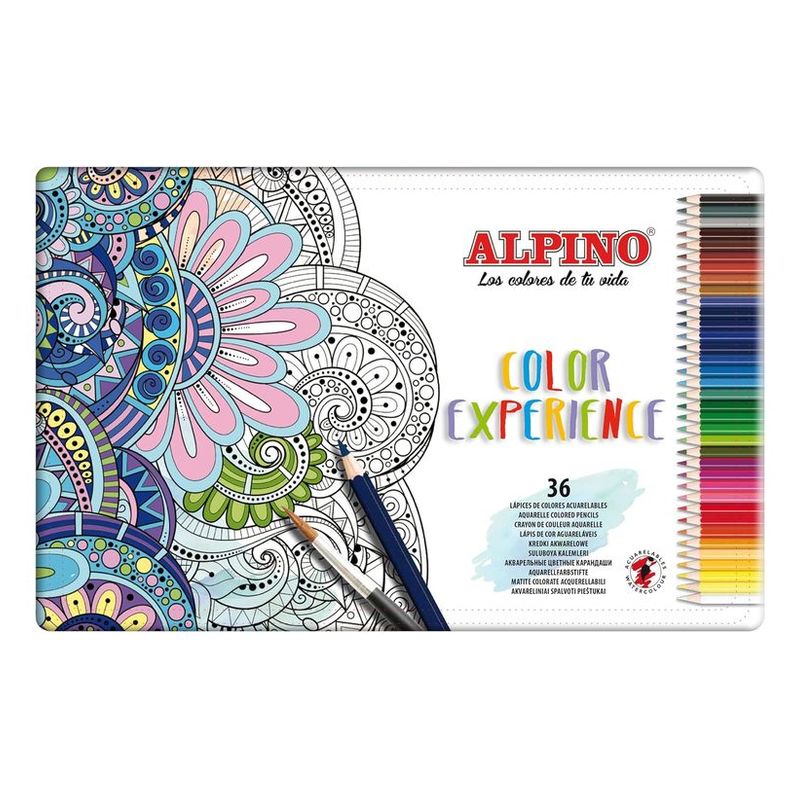 Caja de metal de alpino color experience con 36 lápices de colores AL000242