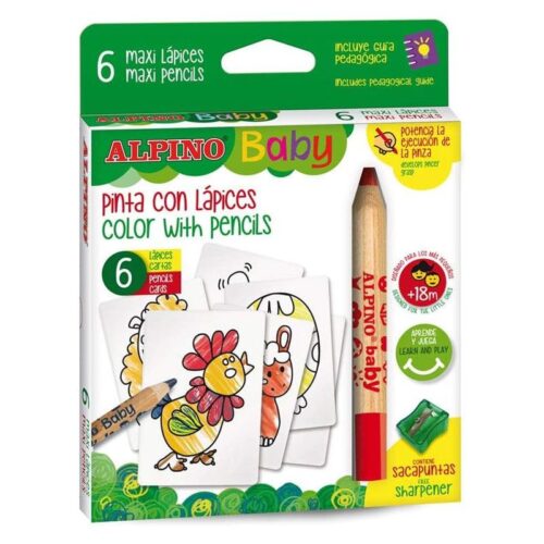 Alpino baby set de pintar con 6 lápices y sacapuntas para bebés de 18 meses AL002006