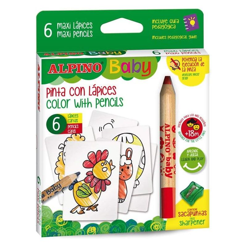 Alpino baby set de pintar con 6 lápices y sacapuntas para bebés de 18 meses AL002006