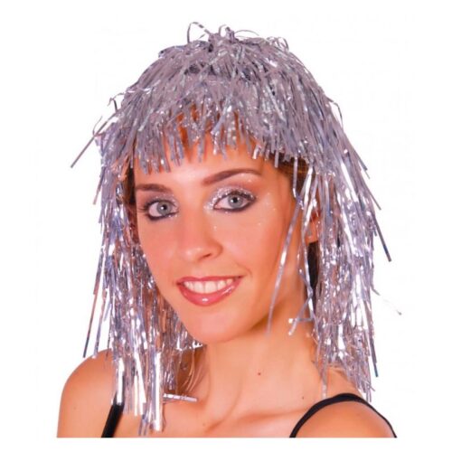 Peluca plata brillante lumalina ideal para disfraz de carnaval 4140