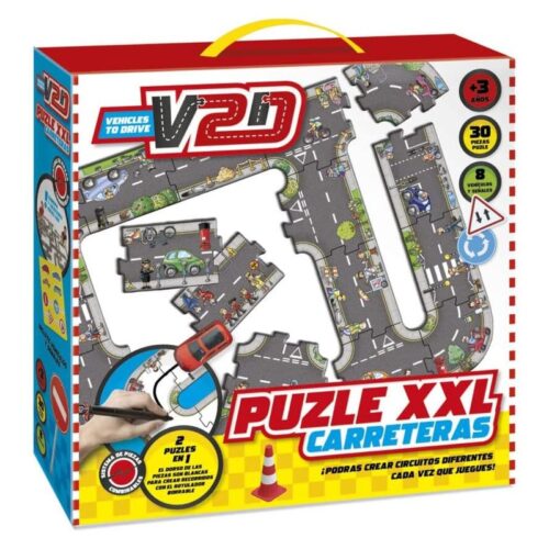 Puzzle XXL carreteras para niño con vehículos y señales V2D004