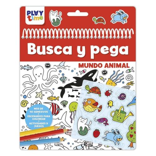 Busca y pega mundo animal con pegatinas, actividades y juegos PTL004