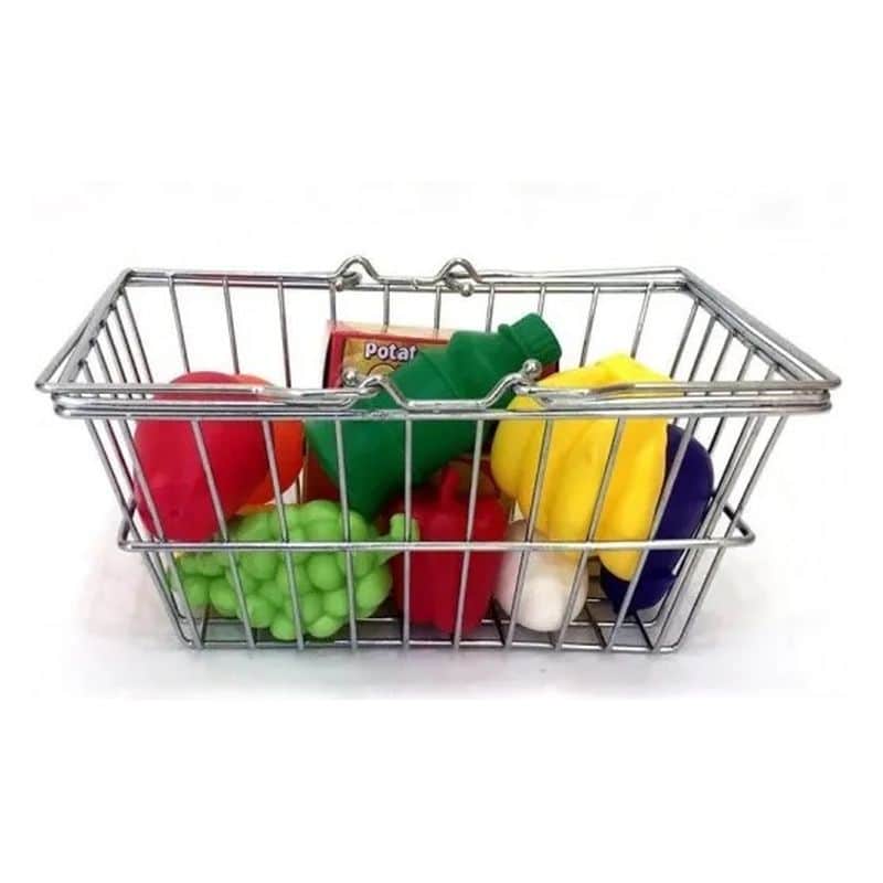 Set cesta metálica con 16 piezas de alimentos multicolor