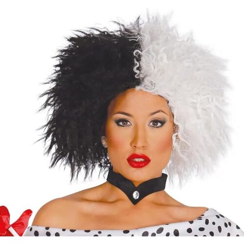 Peluca dos colores blanco y negro para disfraz de carnaval 4857 GUIRCA