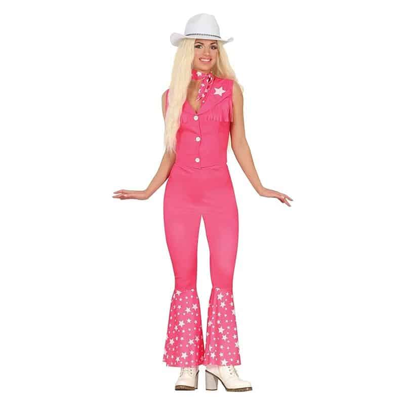 Disfraz vaquera country rosa con estrellas blancas y sombrero talla M 80348