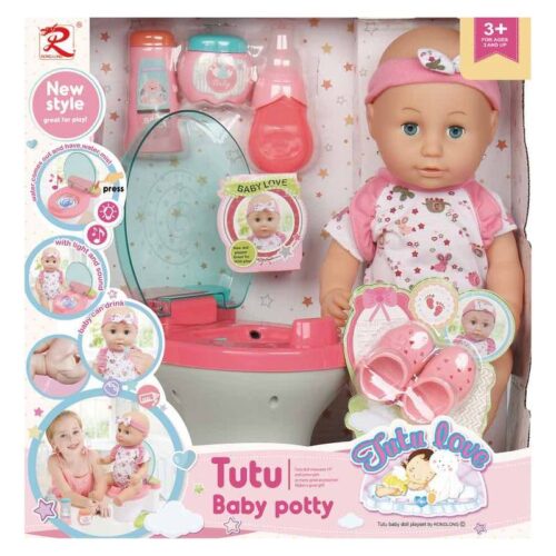 Set muñeco bebé con orinal y accesorios de higiene personal