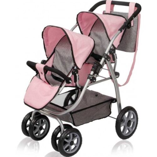 Sillita gemelar infantil con capota de color rosa y gris línea Julietta