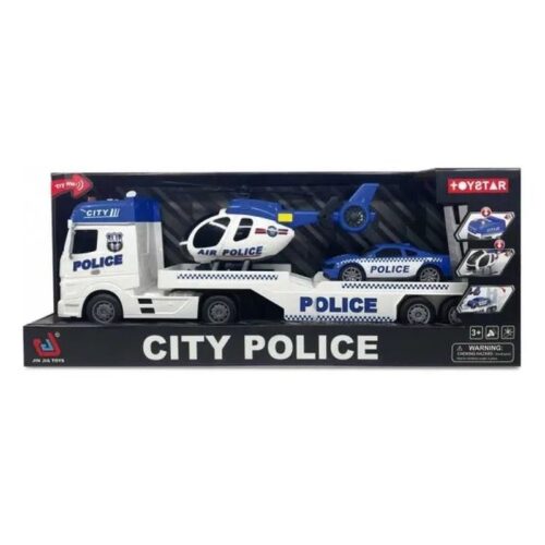 Camión de policía transporte interactivo con coche y helicóptero