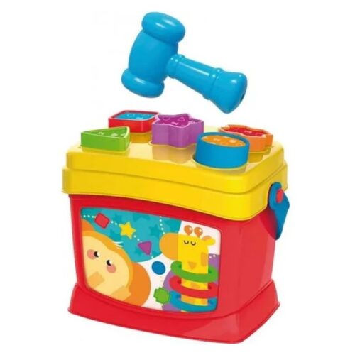 Set cubo de bloques infantil con martillo y piezas con formas