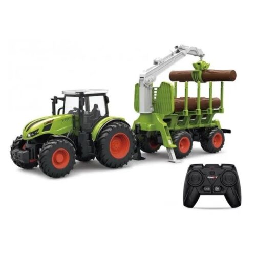 Tractor verde porta troncos con mando radio control de 2,4 GHz