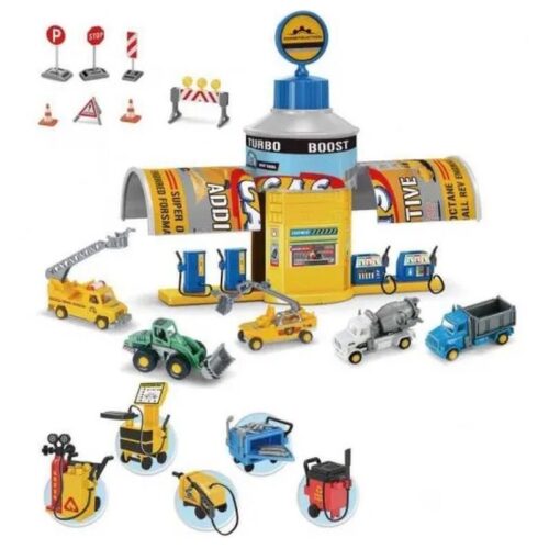 Playset mini gasolinera infantil con vehículos y accesorios