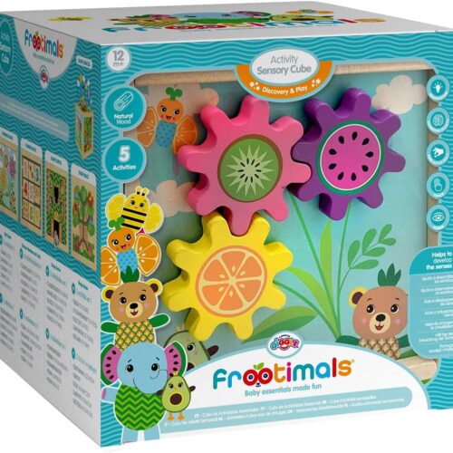 Cubo de actividades sensoriales de madera de los Frootimals FT00031
