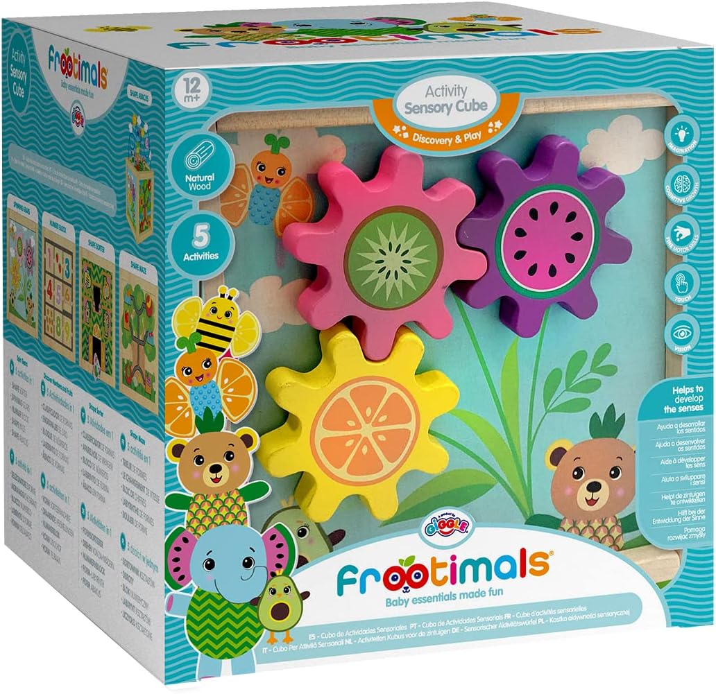 Cubo de actividades sensoriales de madera de los Frootimals FT00031
