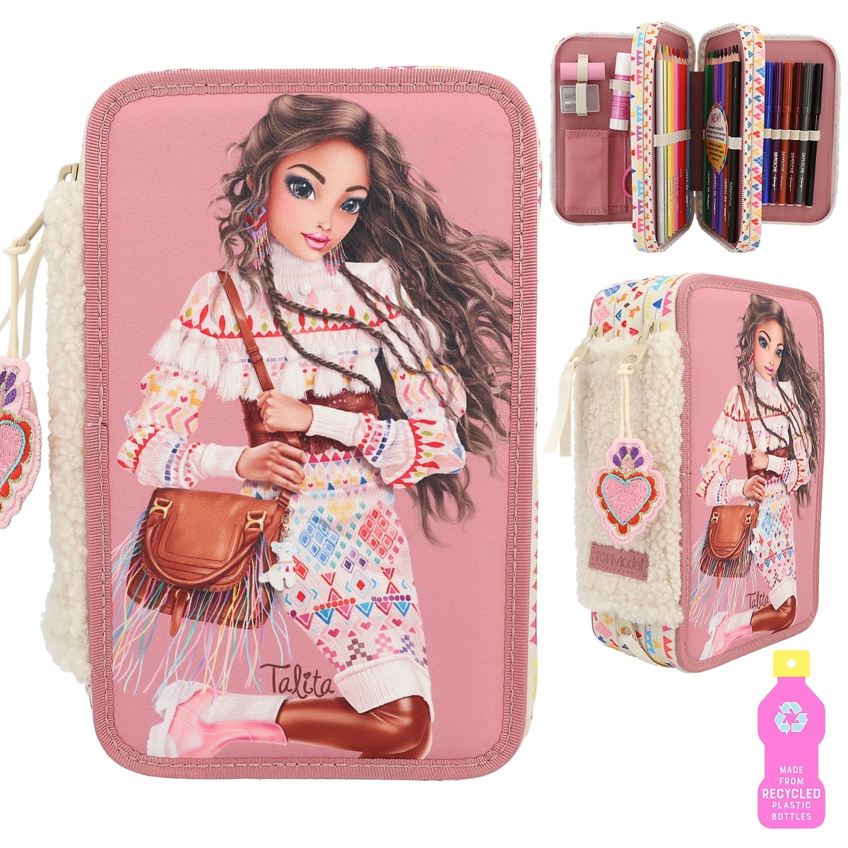 TopModel estuche triple Cosy en color rosa y material escolar 12583 - Imagen 2