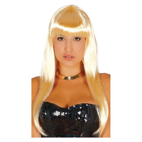 Peluca larga flequillo rubio ideal para disfraces de carnaval y halloween