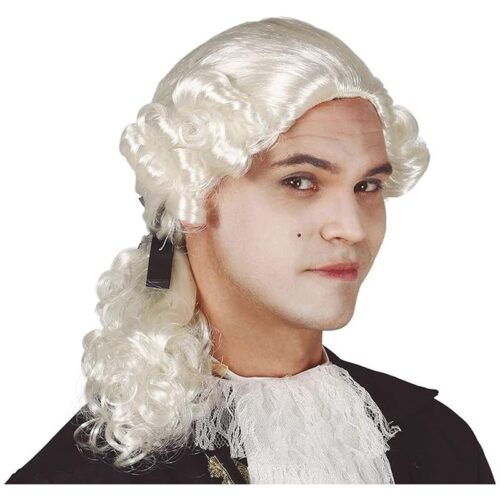 Peluca de época blanca con cola para carnavales 4399 GUIRCA