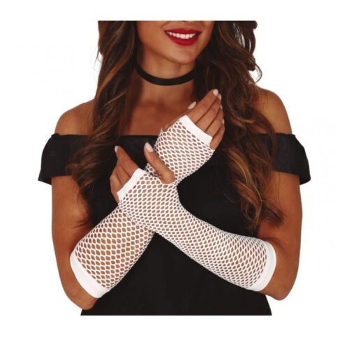 Guantes de rejilla largos de color blanco sin dedos para disfraz 17877 GUIRCA