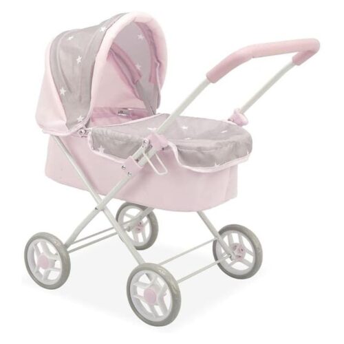 Coche de muñecas capota Emma Arias rosa con forro de estrellas 40465