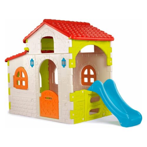 Casita infantil Beauty House con puertas, ventanas y tobogán incluido FEBER