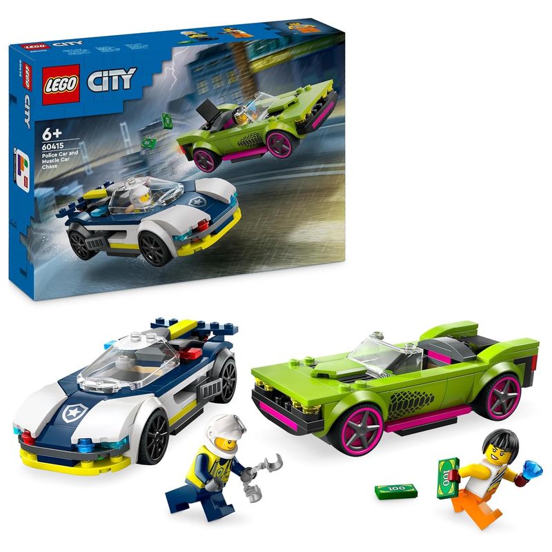 LEGO 60415 City coche de policía y deportivo verde a la fuga con accesorios