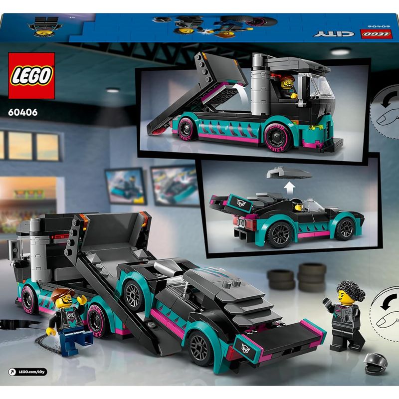 LEGO 60406 City coche de carreras y trailer portacoches con figuras - Imagen 2