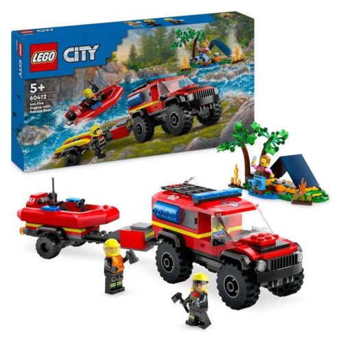 LEGO 60412 City Barco de rescate con camión de bomberos 4×4 con figuras