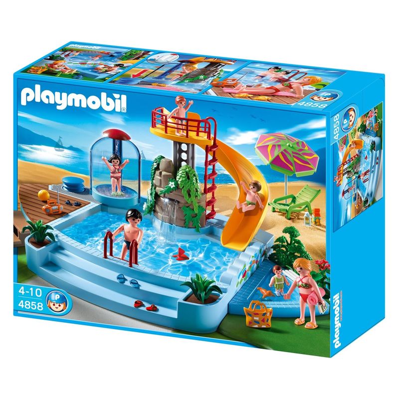 Playmobil 4858 Family Fun piscina con tobogán incluye accesorios y piezas