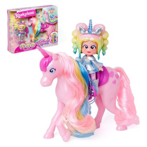 Muñeca Kookyloos Rainbow Unicorn con unicornio de pelo real y muñeca Iris