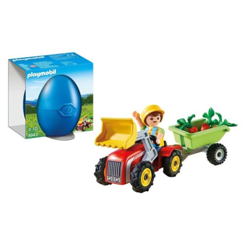 Playmobil Huevos 4943 playset figura niño con tractor rojo y accesorios