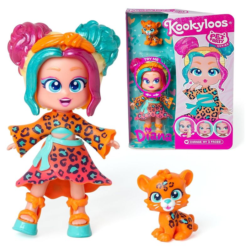 Muñeca Kookyloos Diana Serie Pet Party leopardo mascota incluido PKL6D112IN0