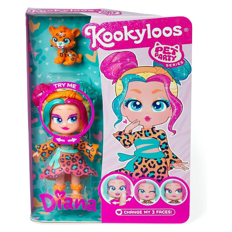 Muñeca Kookyloos Diana Serie Pet Party leopardo mascota incluido PKL6D112IN0 - Imagen 2