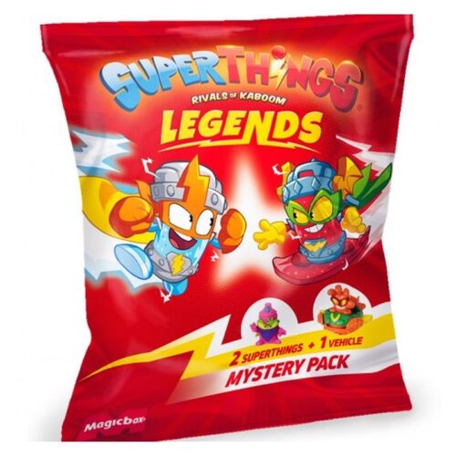 Sobre individual Superthings Legends con dos superthings y un vehículo