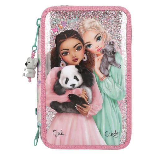 Estuche tres compartimentos TOP Model 12785 Wild rosa estampados animales