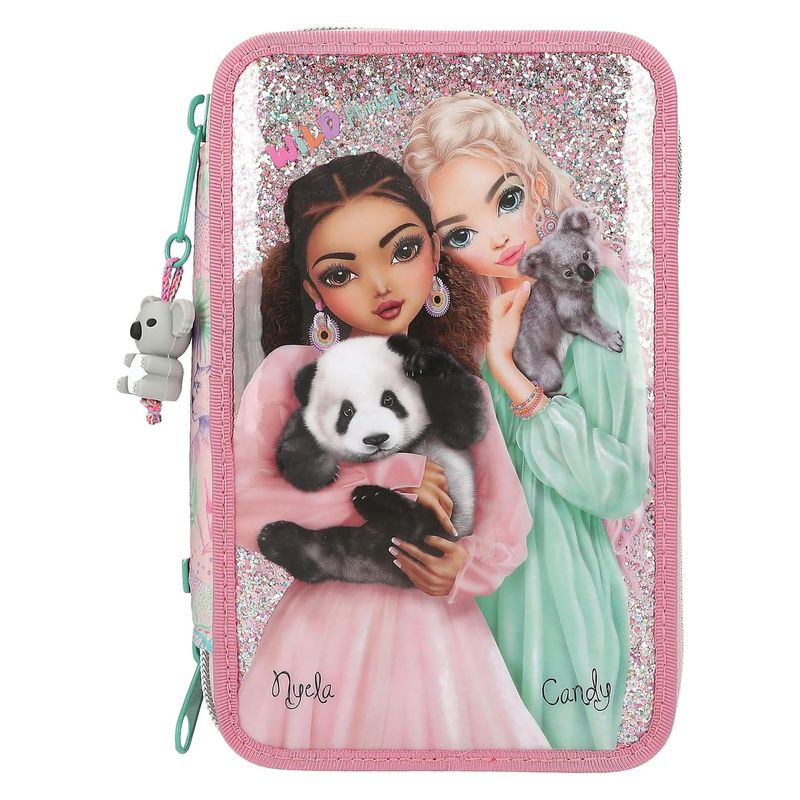 Estuche tres compartimentos TOP Model 12785 Wild rosa estampados animales