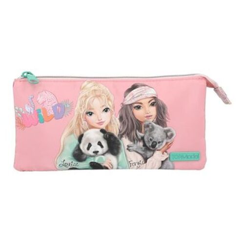 Estuche triple TOP Model 12792 Wild rosa con ilustracción panda y koala