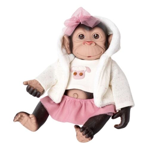 Mono reborn capucha y falda rosa y beige de 35 cm 3339 ROSA TOYS