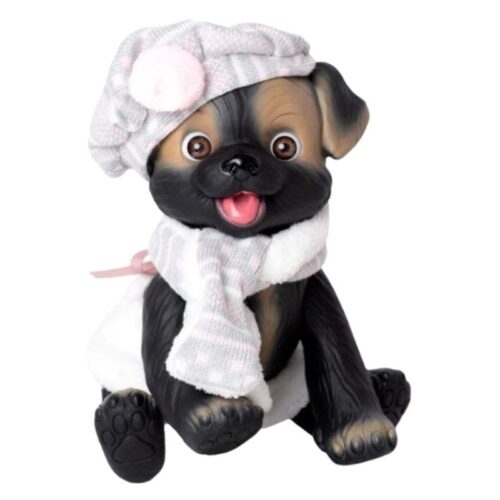 Perrito negro con pañal y bufanda 23 cm cuerpo vinilo 2604 ROSA TOYS
