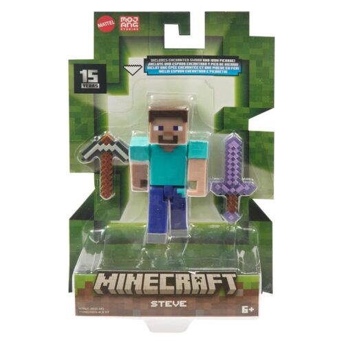 Figura acción Steve Minecraft con espada encantada y pico HTN05 Mattel