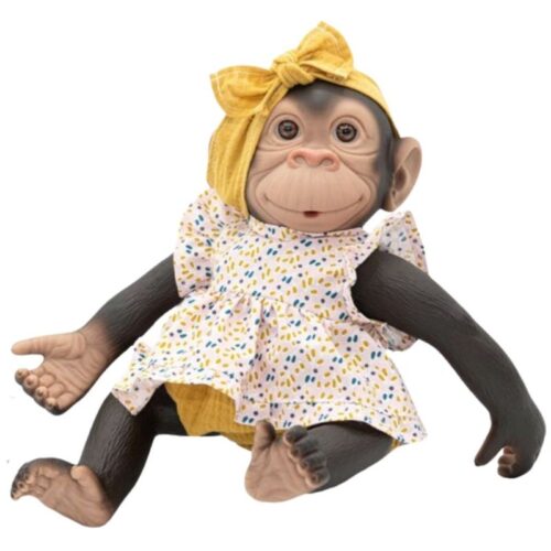 Mono reborn vestido con lazo color mostaza 35 cm vinilo 3343-MOST ROSA TOY