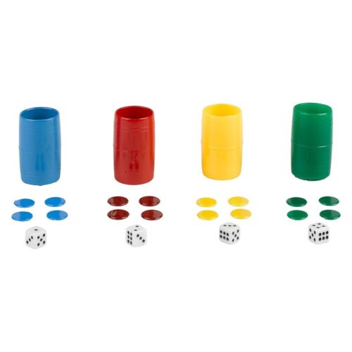 Set de cuatro cubiletes multicolor para jugar al parchís Falomir 27932