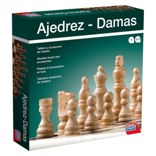 Juego clásico ajedrez con damas con accesorios de madera Falomir 33695