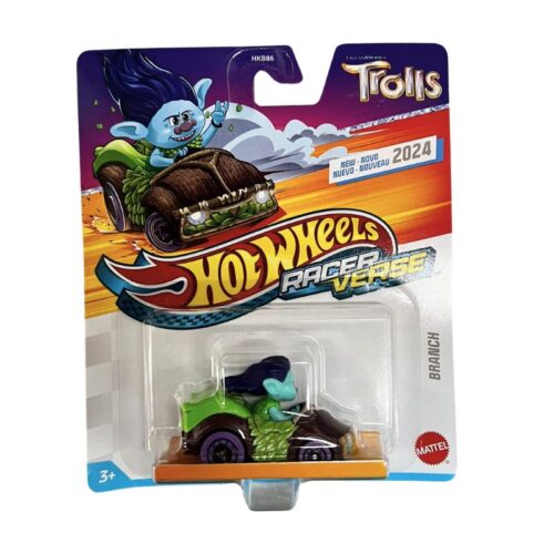 Mini vehículo Hot Wheels Racer Verse Trolls figura Branch HRT34 Mattel