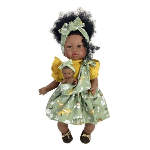 Muñeca Maria rizos con bebé foulard verde pelo rizado 4400 NINES
