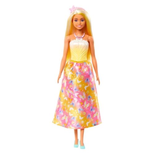 Muñeca Barbie falda mariposa amarilla pelo rubio HRR09sHRR07 MATTEL