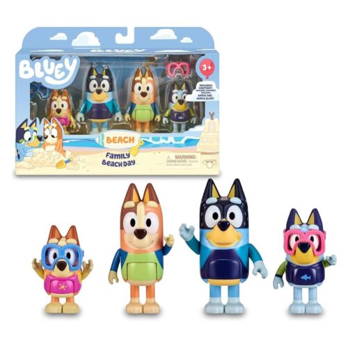 Pack cuatro figuras Bluey día en familia en la playa BLY63000-BDMB Famosa