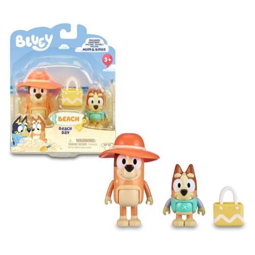 Pack figuras articuladas Bluey Beach con Chilli y Bingo BLY69000-BD FAMOSA