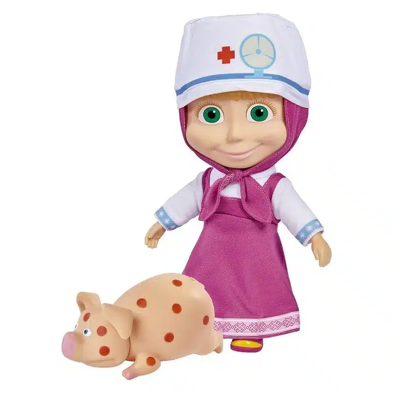 Muñeca Masha veterinaria de 23 cm con cerdito y accesorios 295010001 SIMBA