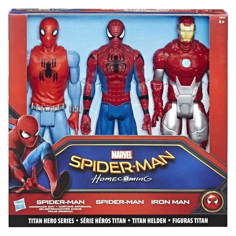 Pack de tres figuras de Spidermann traje original, Spidermann e Iron Man